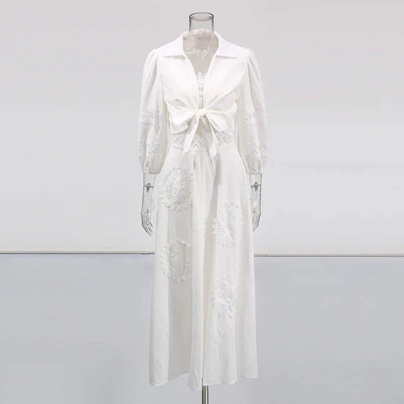 TWOTWINSTYLE Spliced Appliques Three Piece Sets for Women Lapelk Long Sleeves Top Sleeveless Vest High Waist Skirt  Set Female