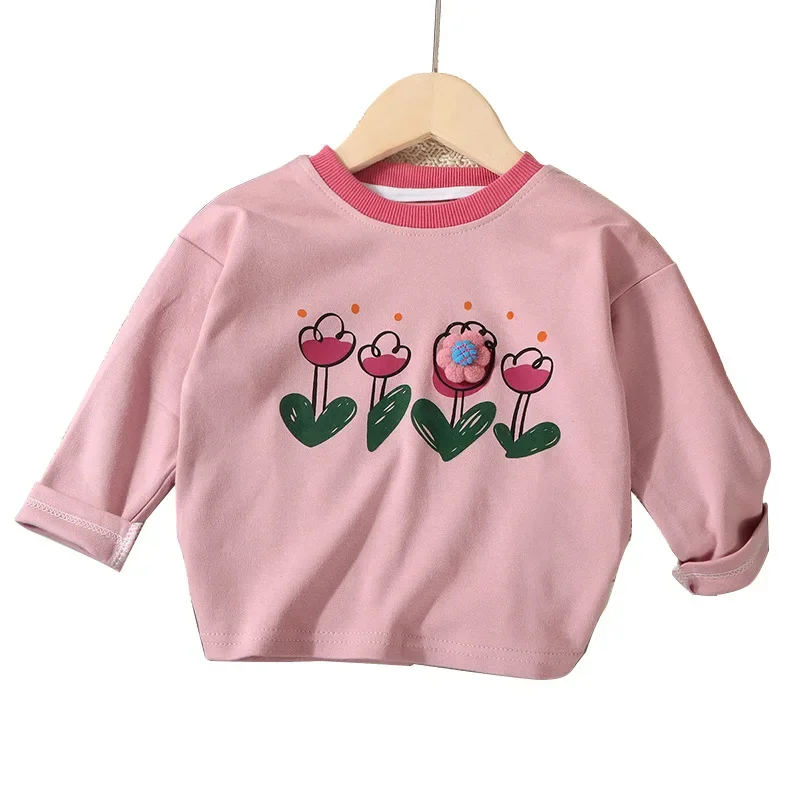 2025 Kinder-Unterhemden, neuer Frühling, Sommer, Herbst, Blume, niedlich, modisch, Baggy-Baumwolle, einfacher Stil, für Mädchen und Kinder