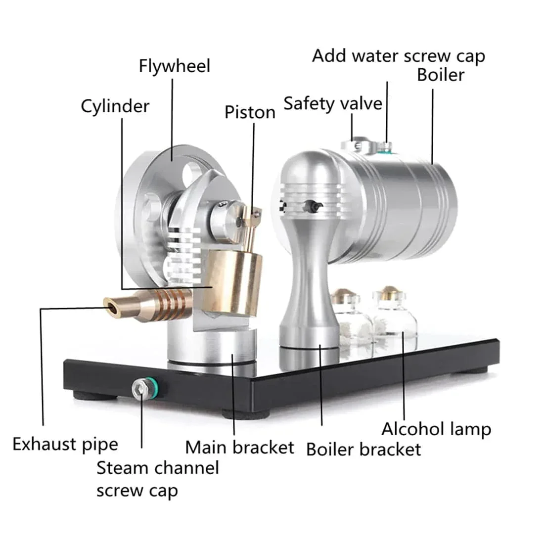 Motor de vapor completamente de Metal Startable, modelo de caldera grande de K-005 con calefacción, lámpara de Alcohol, juguete de experimento de física Retro