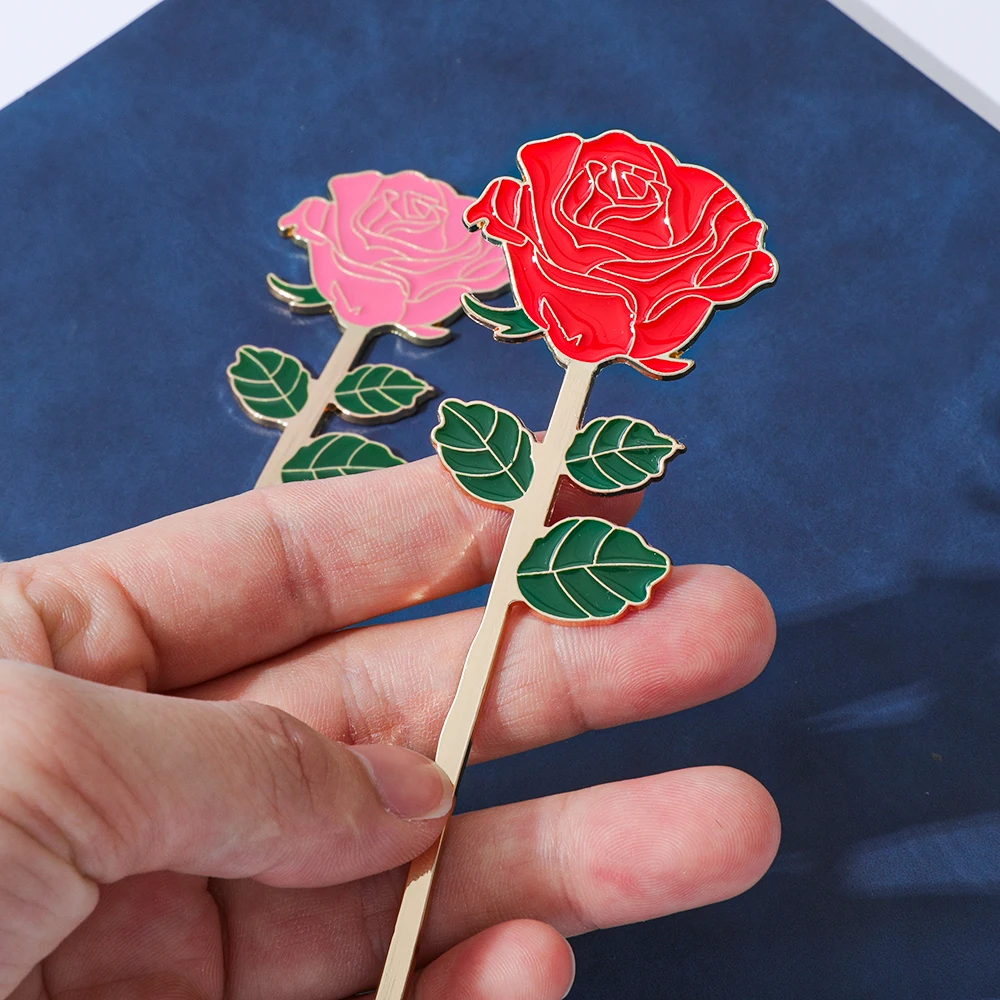 Roze metalen bladwijzer haarspeld, draagbaar kunstwerk voor boekenliefhebbers, perfect leescadeau voor vriendinnen haarspelddecoratie