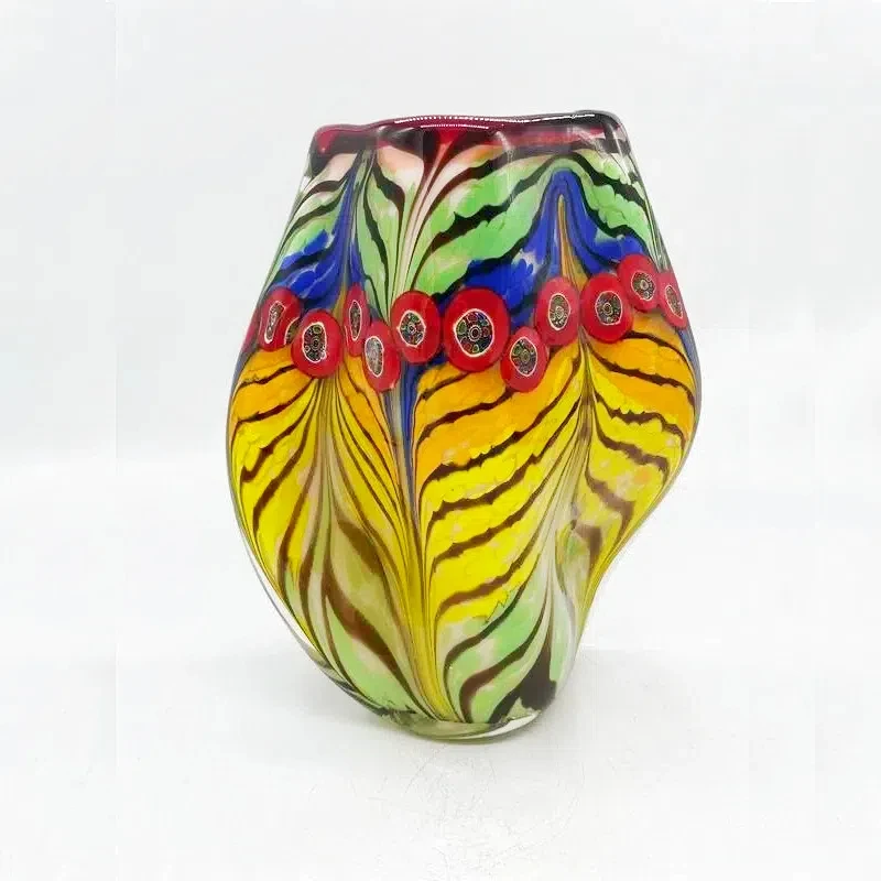 Hand Blown Murano Art Glass Vase Vintage Striped Glass Decorative Vase for Home Decoration