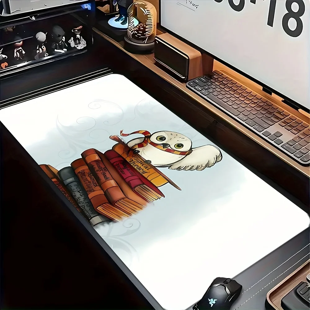 قطعة واحدة من لوحة ماوس الألعاب Warner Bros Harry Potter Owl & Books Design كبيرة وسميكة وغير قابلة للانزلاق - حصيرة مكتب متينة للمكتب والكمبيوتر الشخصي والكمبيوتر المحمول،