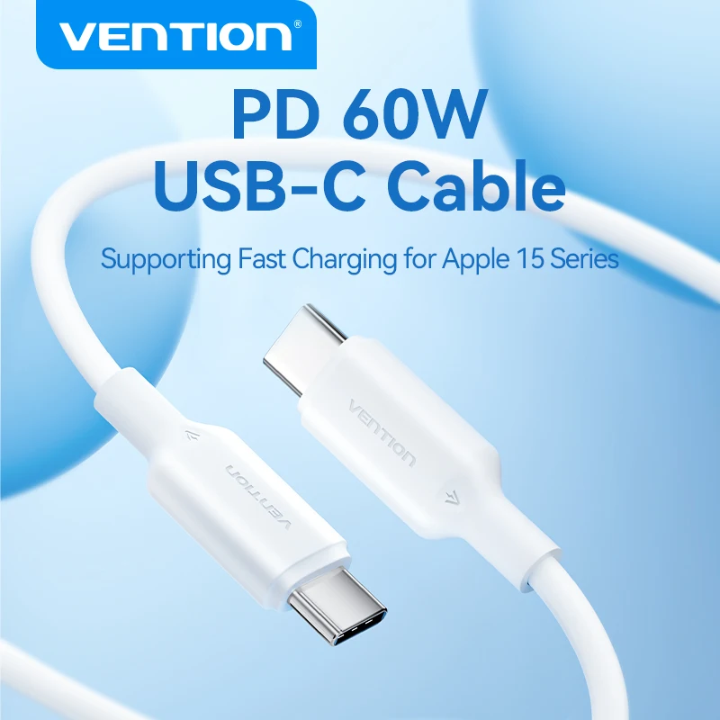 Vention USB Type C Cable 60W 3A Fast Charging Wire Mobile Phone USB For iPhone 15 Huawei Xiaomi Realme Samsung USB C Data Cord