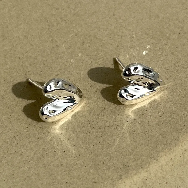 

La Monada Womens Earrings Silver 925 Ear Piercing Simple Irregular Heart Silver Stud Earrings Girls Luxury Fashion