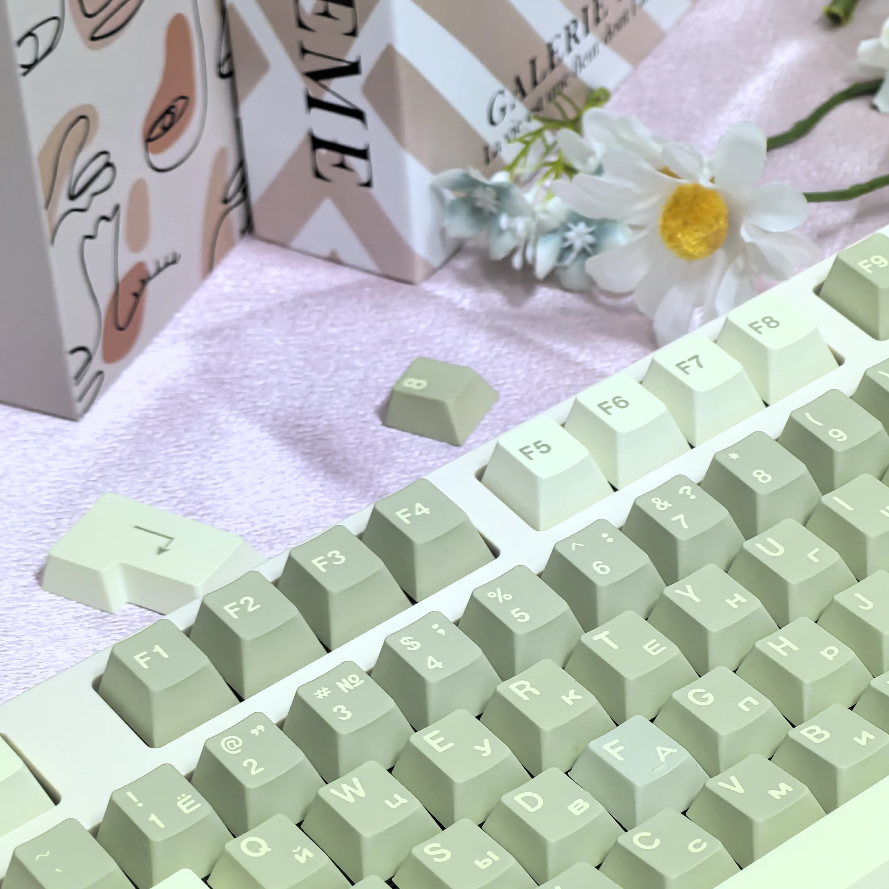 Imagem -05 - Keycap Simples Verde Fresco Cereja Pbt para Teclado Mecânico Faça Você Mesmo Hangul com Chave Iso 133 Chaves ru kr en Nova Zelândia