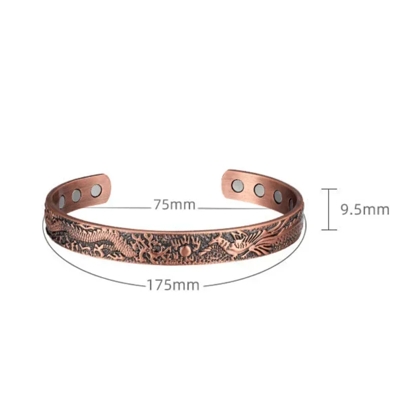 Pure Copper Bracelet Men Traditional Dragon Pattern Men Cuff Bracelet Magnetic Therapy Health Energy Bracelet for Men