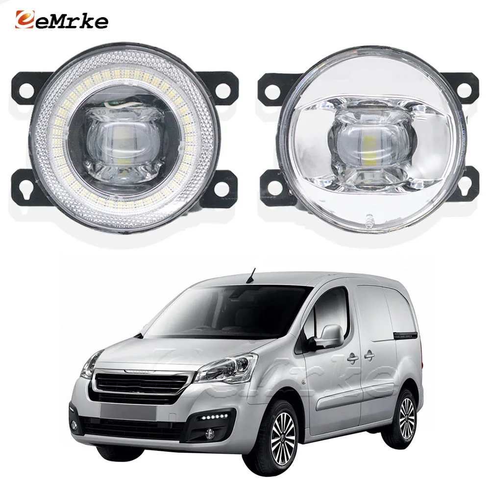 Led Car Fog Lamp Assembly with Lens for Peugeot Partner Platform/Chassis II restyling 2015-2018 Angel Eyes DRL Halo 12V Lights