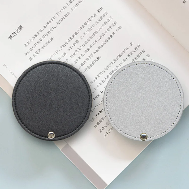 Custom Letters Fashion Women PU Leather Makeup Mirror Ins Style Portable Handheld Beauty Mirror Round Swive Make Up HD Mirror