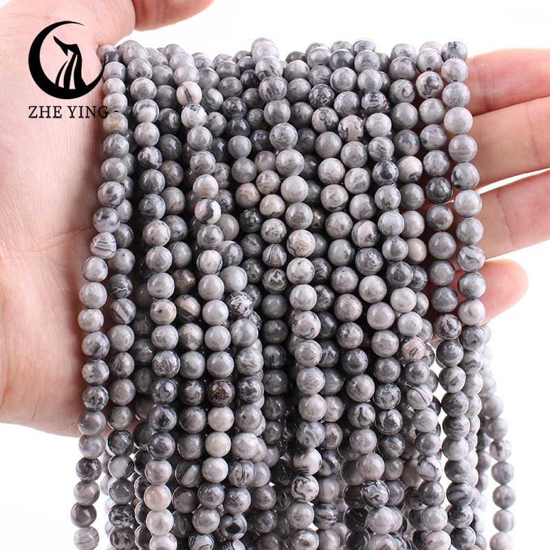 

Zhe Ying 6 8 10mm Map Jasper Beads Round Smooth Loose Stone Beads For Jewelry Making DIY Accessories