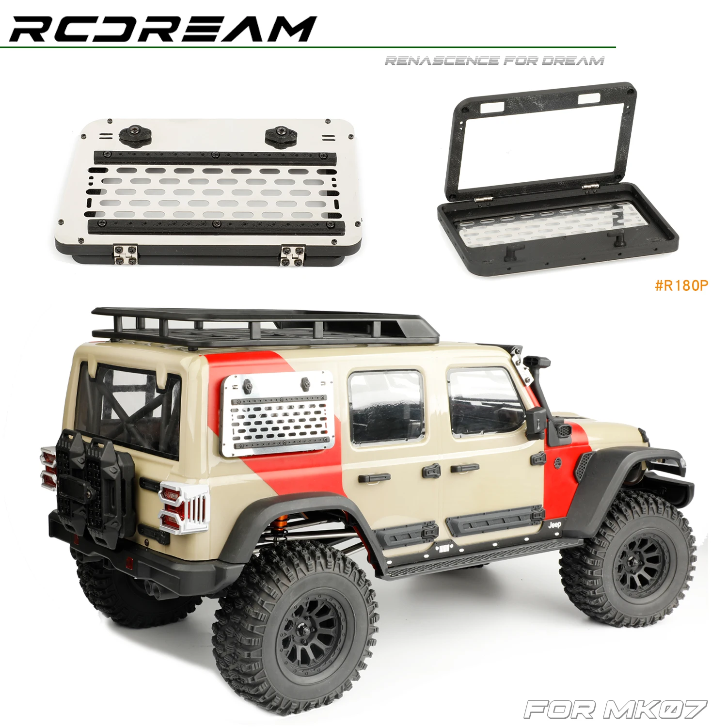 RCDream 1/7 Rear Side Window Swing Table Panel Expansion Tool Box Hanger Board Storage Rack for MK07 Upgrade Parts #R180P