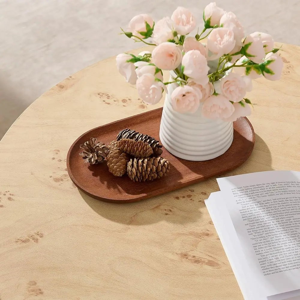 Natural Burl Wood 2-Tier Farmhouse Coffee Table, 29.1 Diameter x 18.3 Height