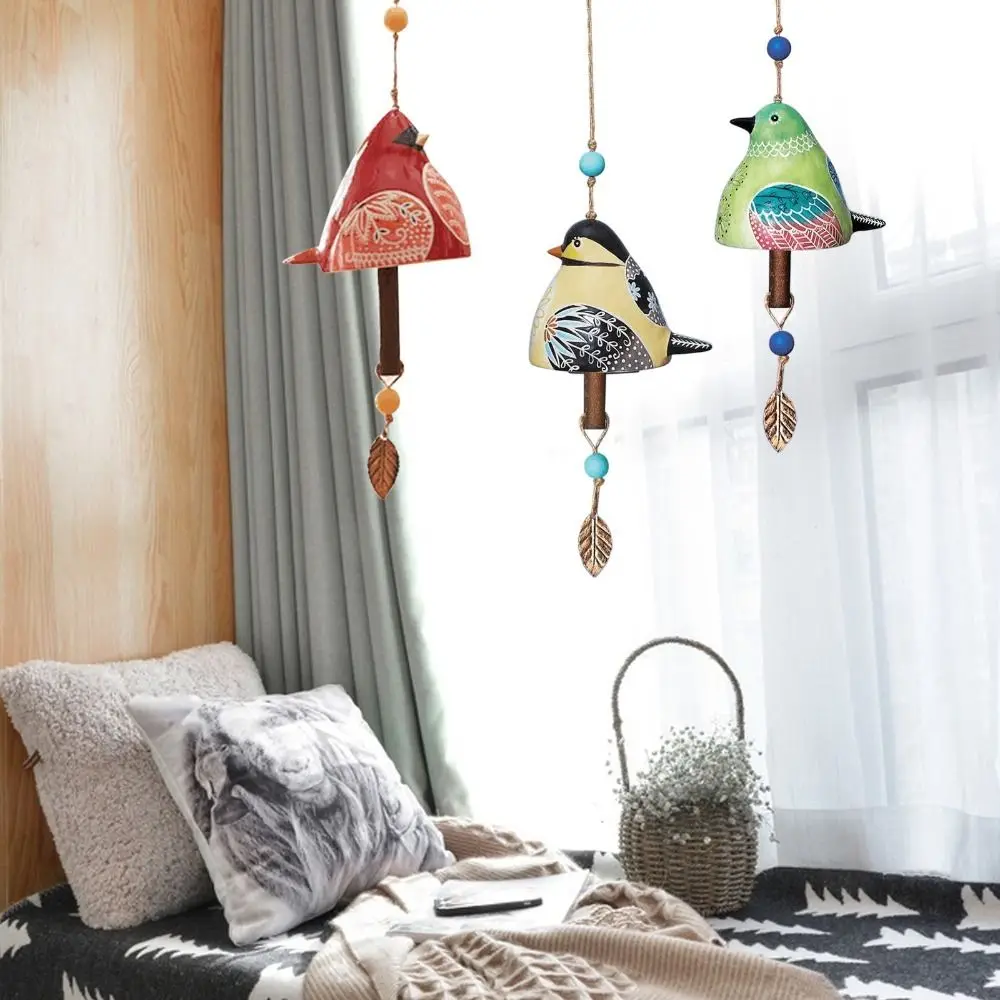 الراتنج الطيور أغنية جرس رسمت باليد رائعة رسمت الرياح الرنين قلادة نمط الكرتون تصميم حلي معلقة فناء ديكور #1