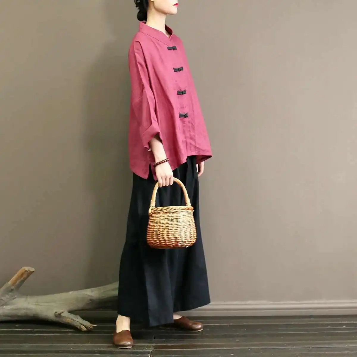 

Женская осенняя ретро-блузка свободного кроя с принтом, хлопковая, с завязками, прямого силуэта, теплая и комфортная