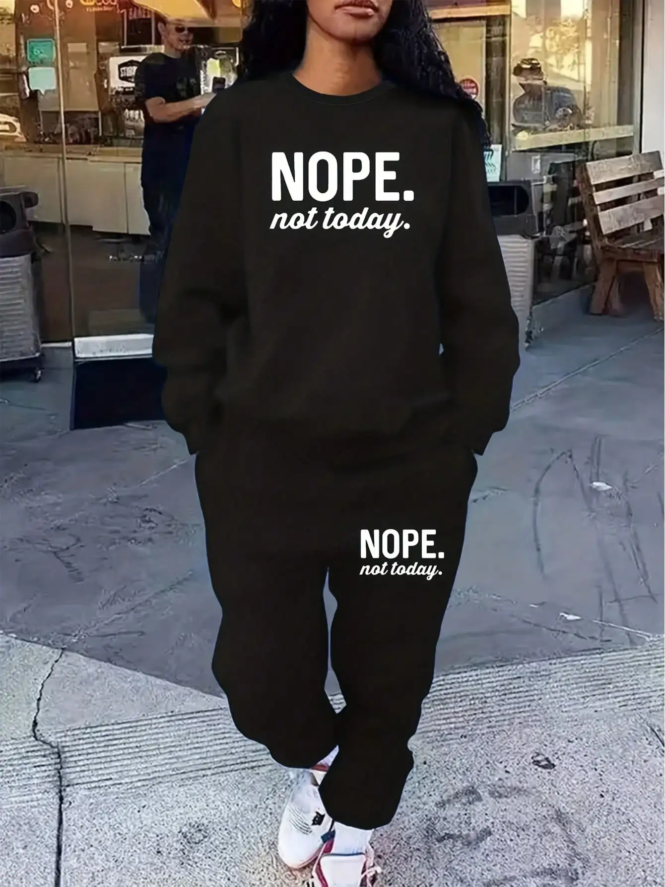 

Женский вариант — «НЕТ». Не сегодня. Комплект из свитшота и брюк с буквенным принтом, повседневная одежда для дома на осень-зиму