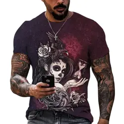 2023 Mexico T-shirts For Men 3D Skull Print Short Sleeve Tops Día De Muertos Street Hip Hop Oversized Tee Shirt Men Clothing 6xl