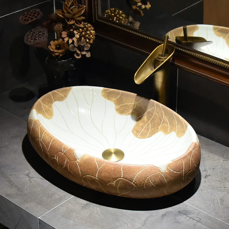 Bathroom ceramic counter top sink wash basin popular in europe art basin lavabo jingdezhen ceramic wash hand basin