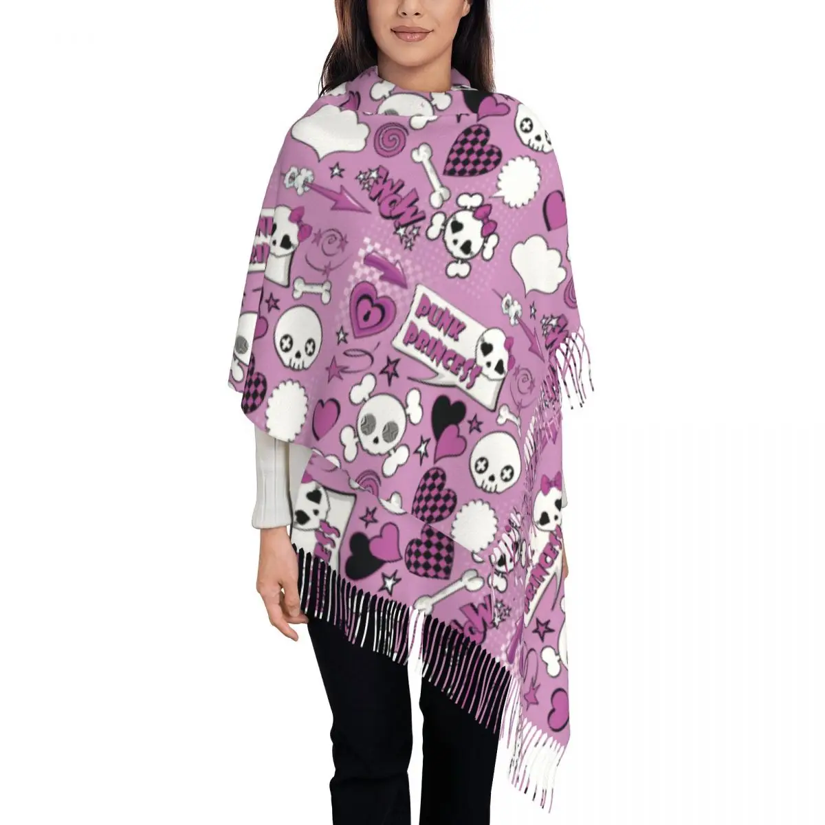 Y2K الأرجواني الجمجمة وشاح للنساء الشتاء وشاح هدايا للفتيات خفيفة الوزن المطبوعة الأوشحة خريف شتاء باشميناس