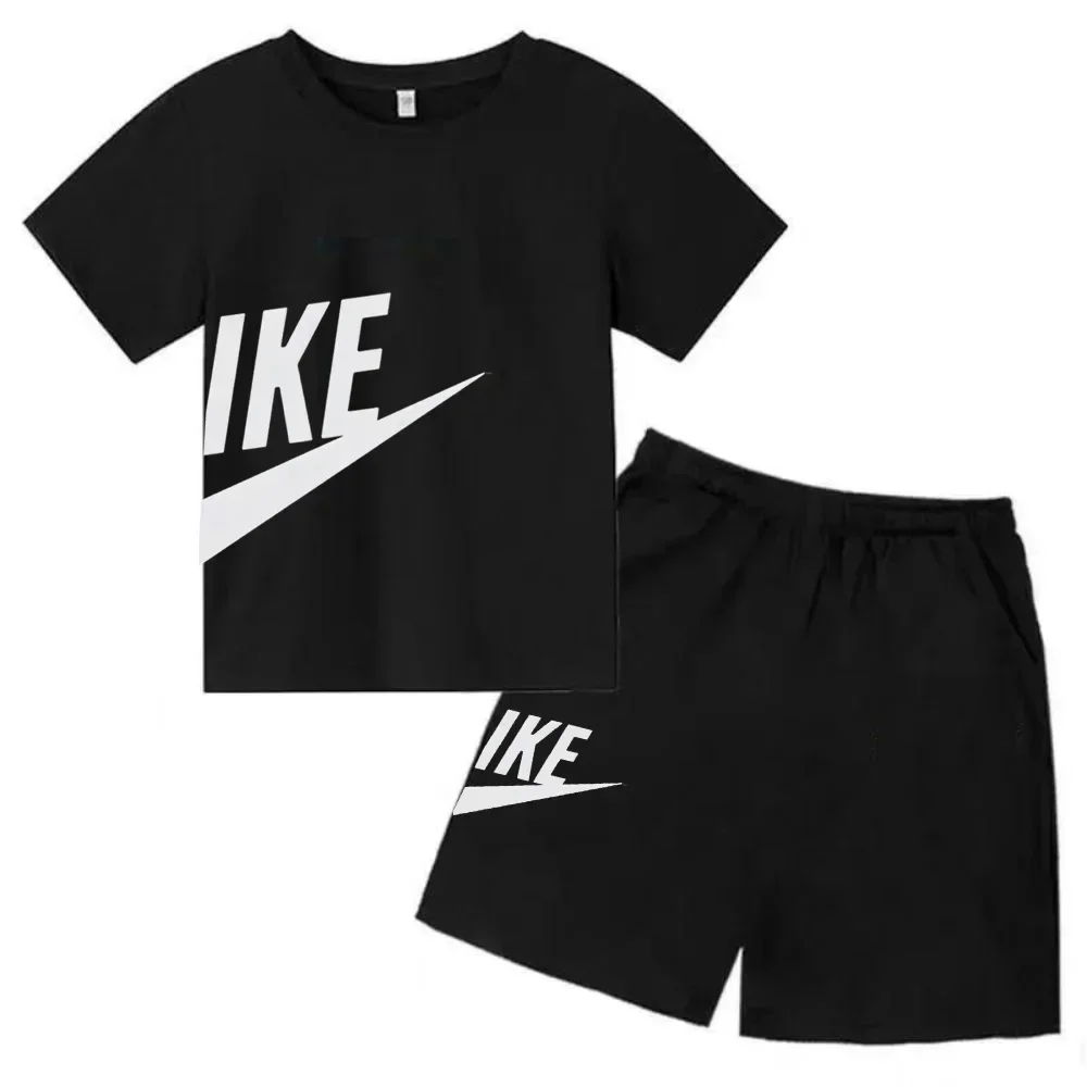 Camiseta de manga corta de verano + Pantalones cortos, conjunto de 2 piezas, ropa para niños, estampado de marca de lujo, deporte, moda informal, chándal para niño y niña