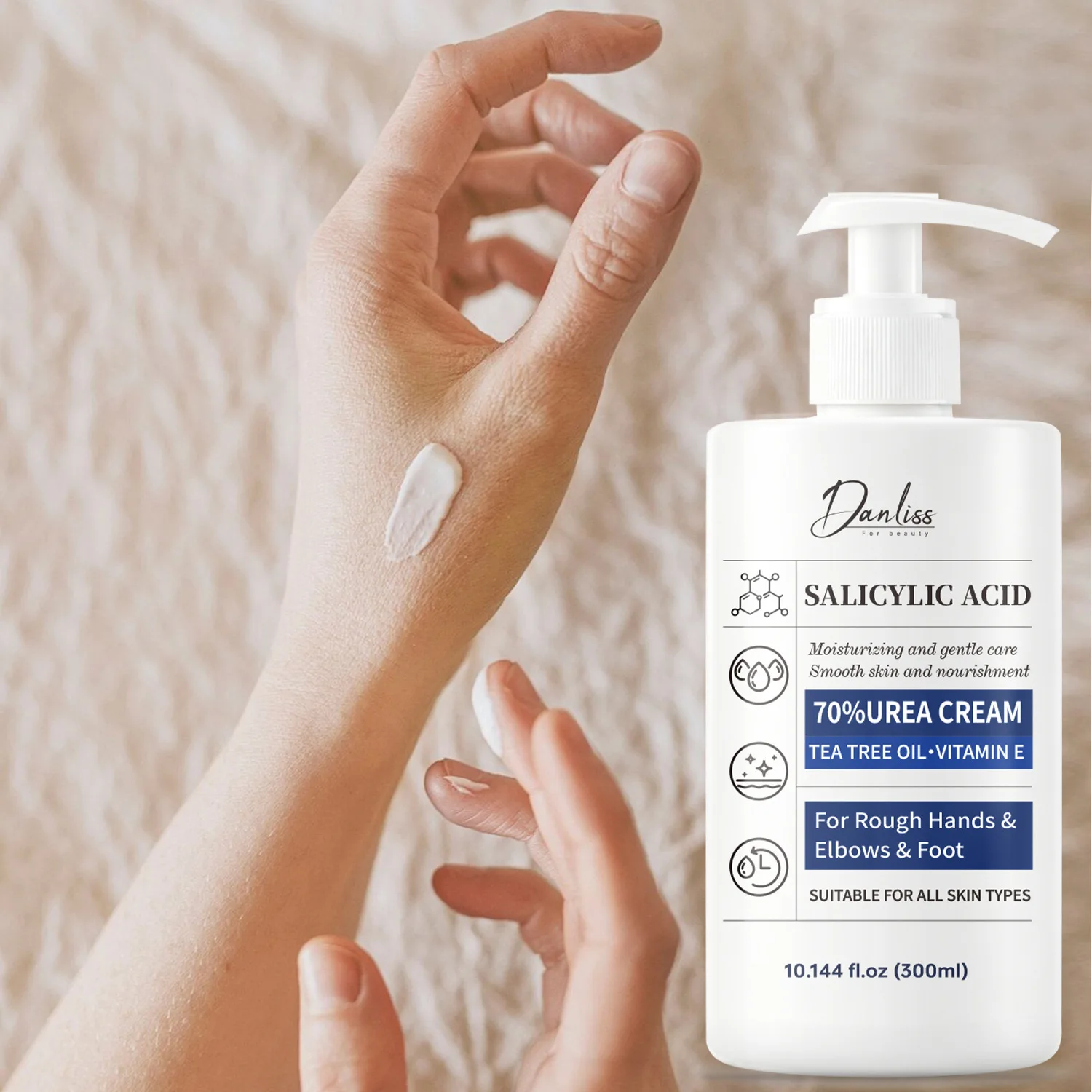 70% Urea Cream with Salicylic Acid, Tea Tree Oil & Vitamin E - 300ml Intensive Moisturizer for Rough Hands, Elbows, Feet.