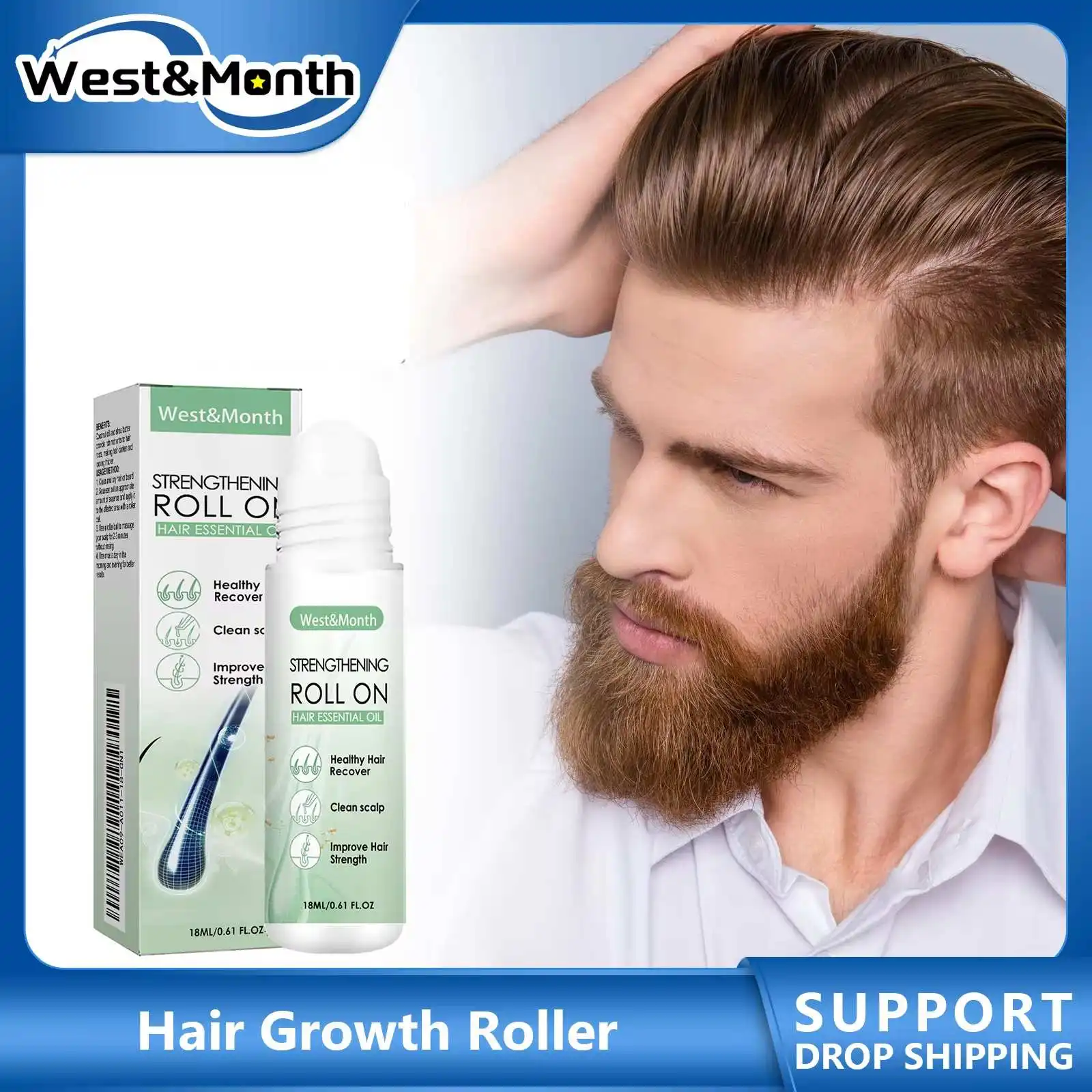 Hair Growth Essential Oil Rosemary Baldness Treatment Anti Hair Loss Repair Damaged Hair Thicker Strengthen Scalp Massage Roller