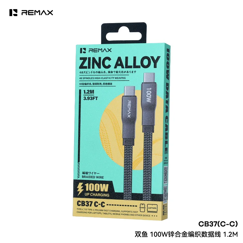remax-trancado-cabo-plano-liga-de-zinco-pd100w-de-alta-potencia-12m-portatil-cabo-de-dados-de-carregamento-rapido-cb37