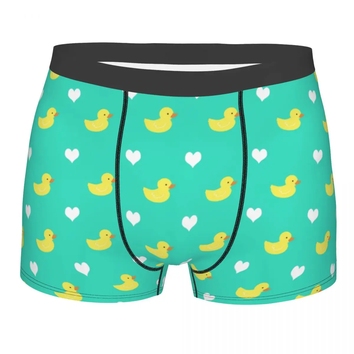 Custom Male Funny Adorable Classic Yellow Rubber Ducky And White Hearts Pattern For And Adults Who Love Ducklings Pet Underwear