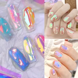 Aurora Ice Cube Nail Art Sticker, celofane, Grande, Colorido, Folha de Transferência, Papel Film, Laser Jóias, iridescente, Doces, 4x50cm