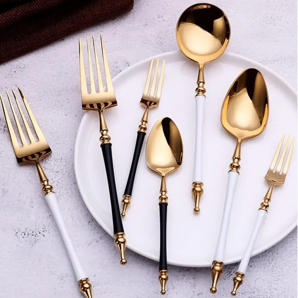 Black Silverware Set for 4 24-piece Flatware Stainless Steel Utensils Tableware Spoons and Forks Set Cutlery Spoon Gold Kitchen