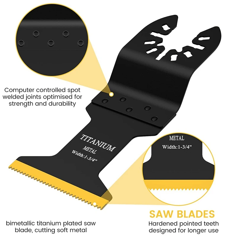 12PCS Titanium Oscillating Saw Blades, Multitool Blades For Cutting Hard Material, Metal Nails Wood And Plastic