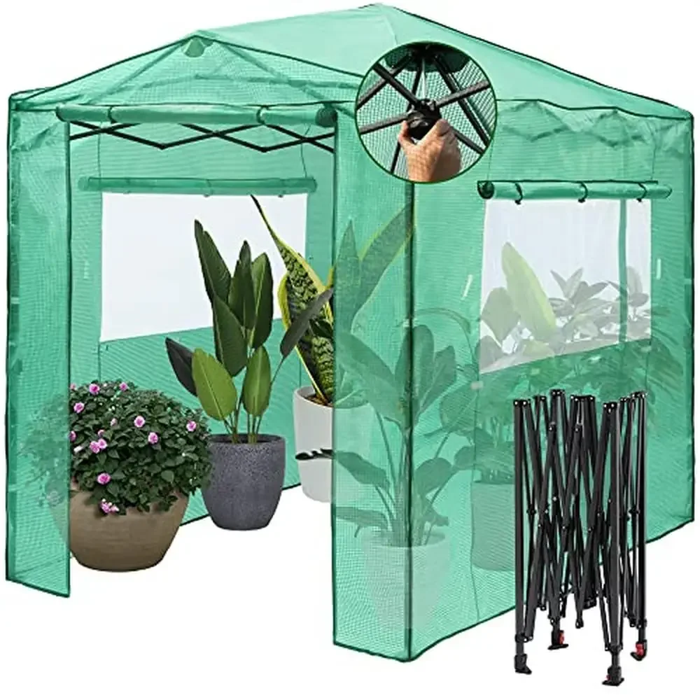 

Portable Greenhouse with Walk-in Design Roll-Up Windows and Zippered Door Easy Setup Steel Frame Weather Resistant Pop Up Garden