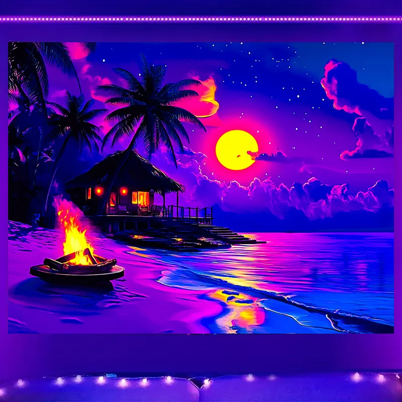 

VIKAMA Dreamy Seaside Tapestry Waves Couple Romantic Living Room Background Wall Hanging Room Decor