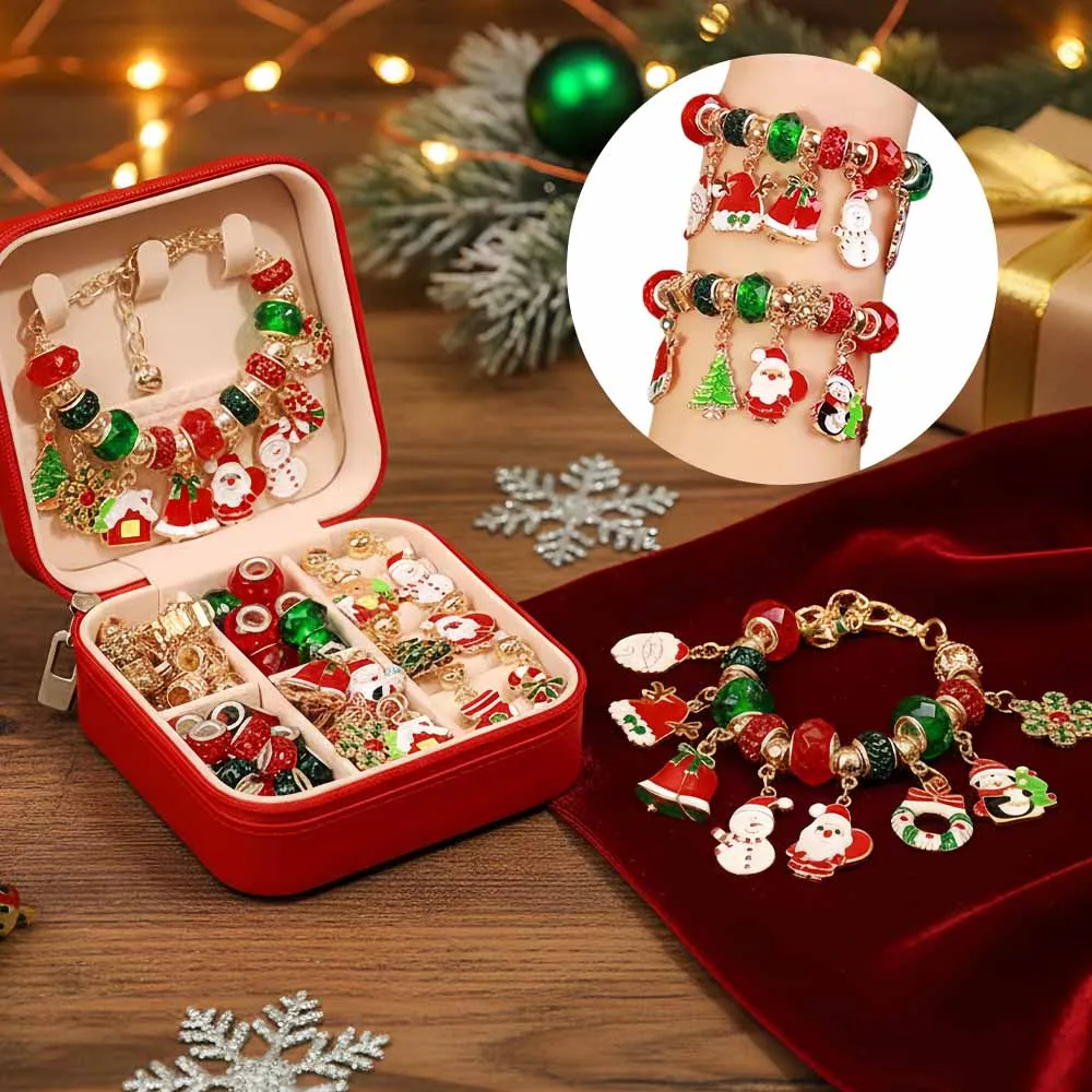 クリスマスおもちゃセット - DIYビーズクラフトキット キラキラジュエリークラフト材料 収納ボックス付き 誕生日/ホリデーギフトに最適