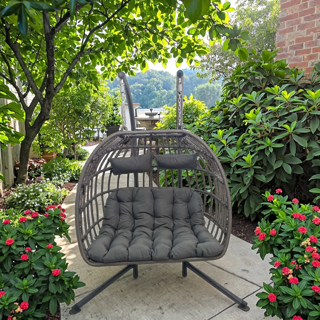 

Hanging Egg Chair PE Rattan Double Person Swing X Stand Indoor Outdoor Patio Wicker Rattan Lounge UV Resistant Garden Egg Chair