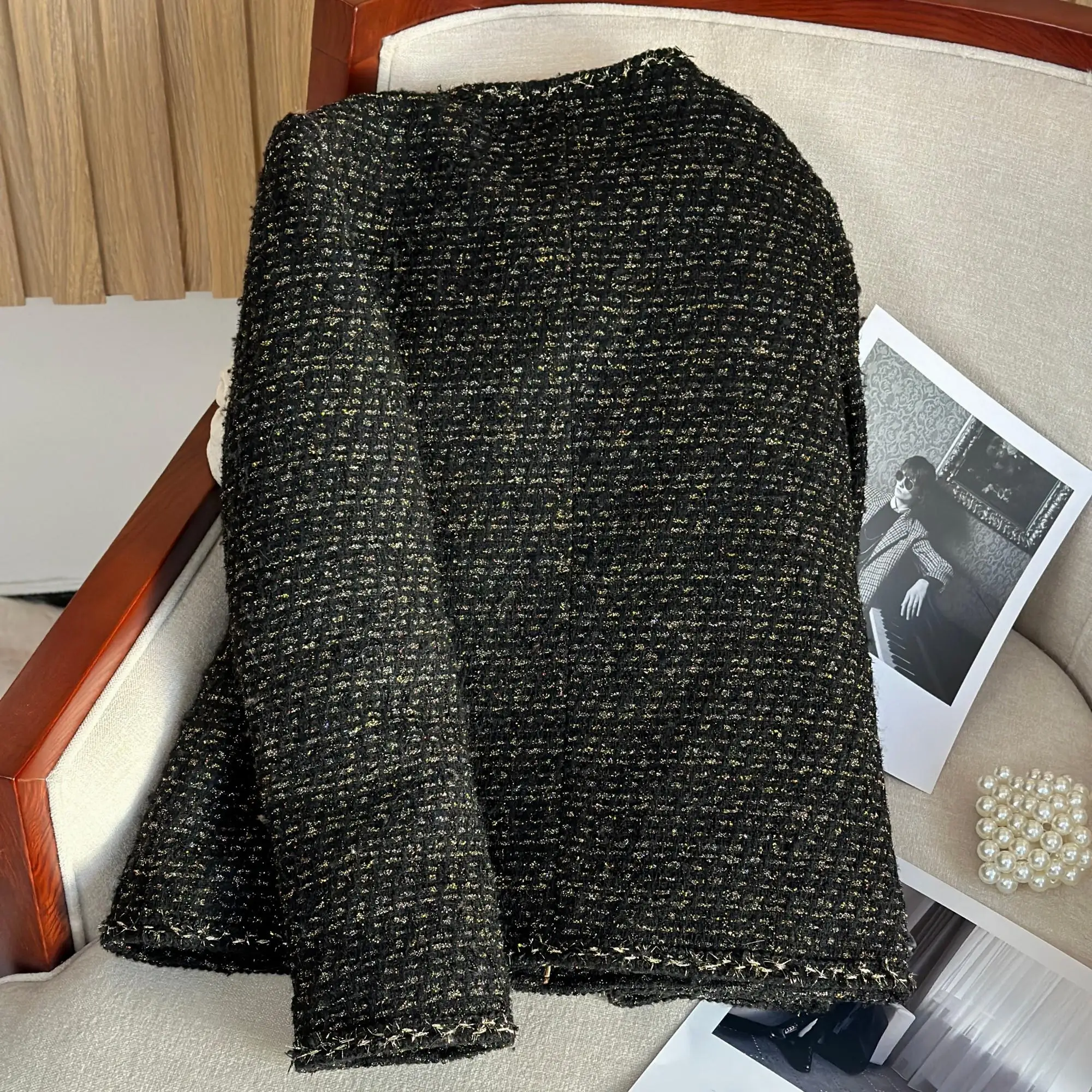   가을 겨울용 양모 트위드 안감이 있는 패셔너블한 헤비웨이트 퀼팅 다운 재킷 세트