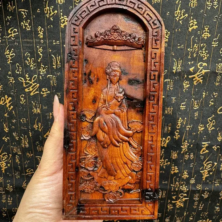 Taoist cultural items, lightning struck jujube wood reliefs, fox fairy goddess token, Taoist altar offerings