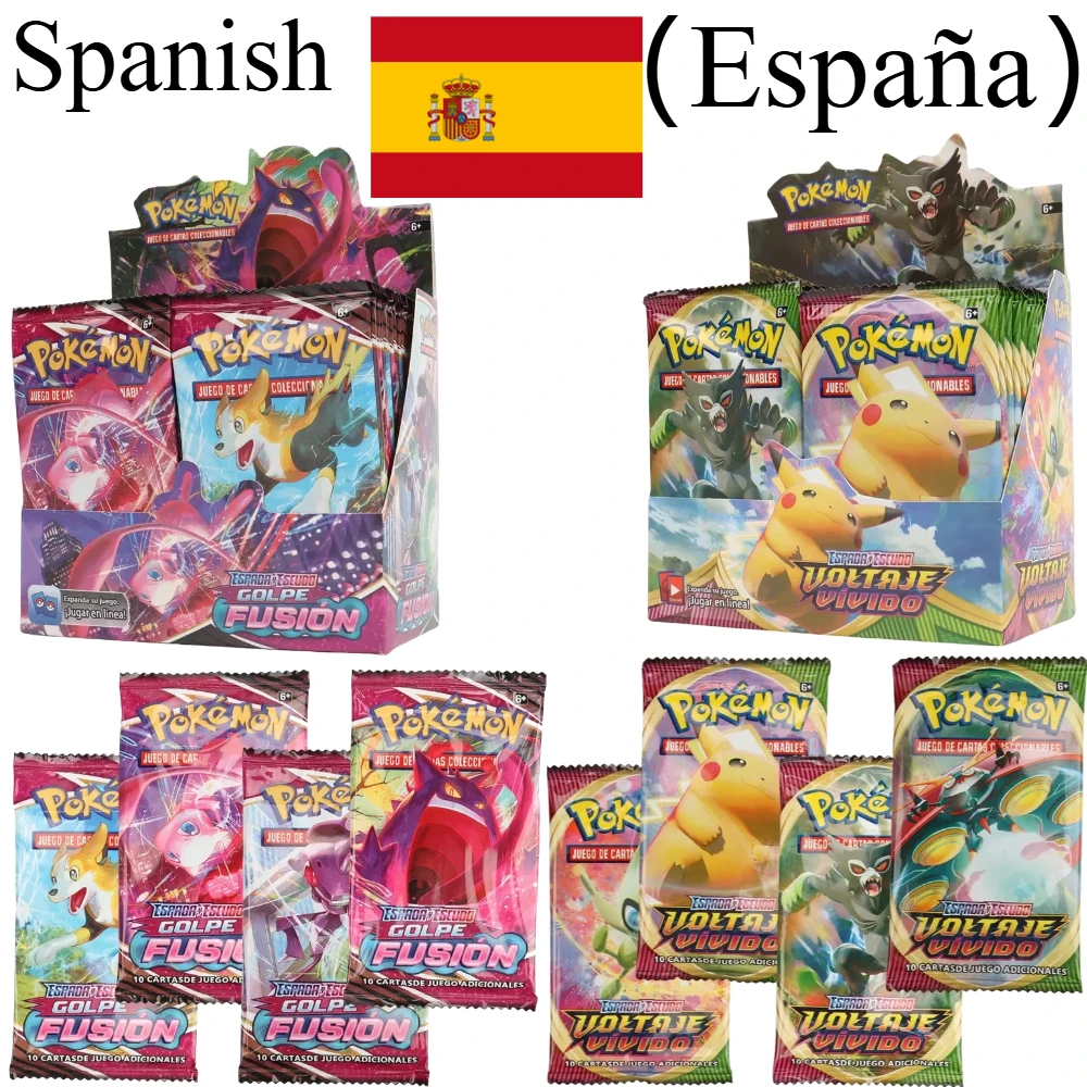 

4-36 упаковок, карта покемонов в испанском стиле TCG: Sword Shield, яркая коробка для усилителя напряжения, карты покемонов, 36 упаковок, коробка, подарки