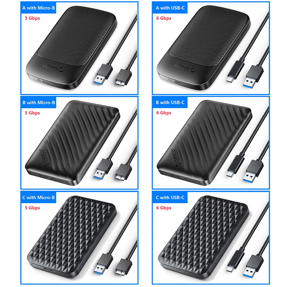 ORICO 2.5" Inch SATA SSD External Case USB 3.0 HDD Drive Enclosure Type C 5Gbps 6Gbps USB3.0 Hard Disk Storage Box Cover Housing