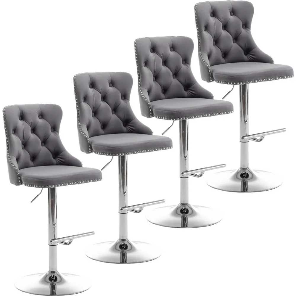 

Velvet Bar Stools Set of 4, Swivel Counter Height Bar Stools with Nailheads Trim and Button, Adjustable Bar Stools