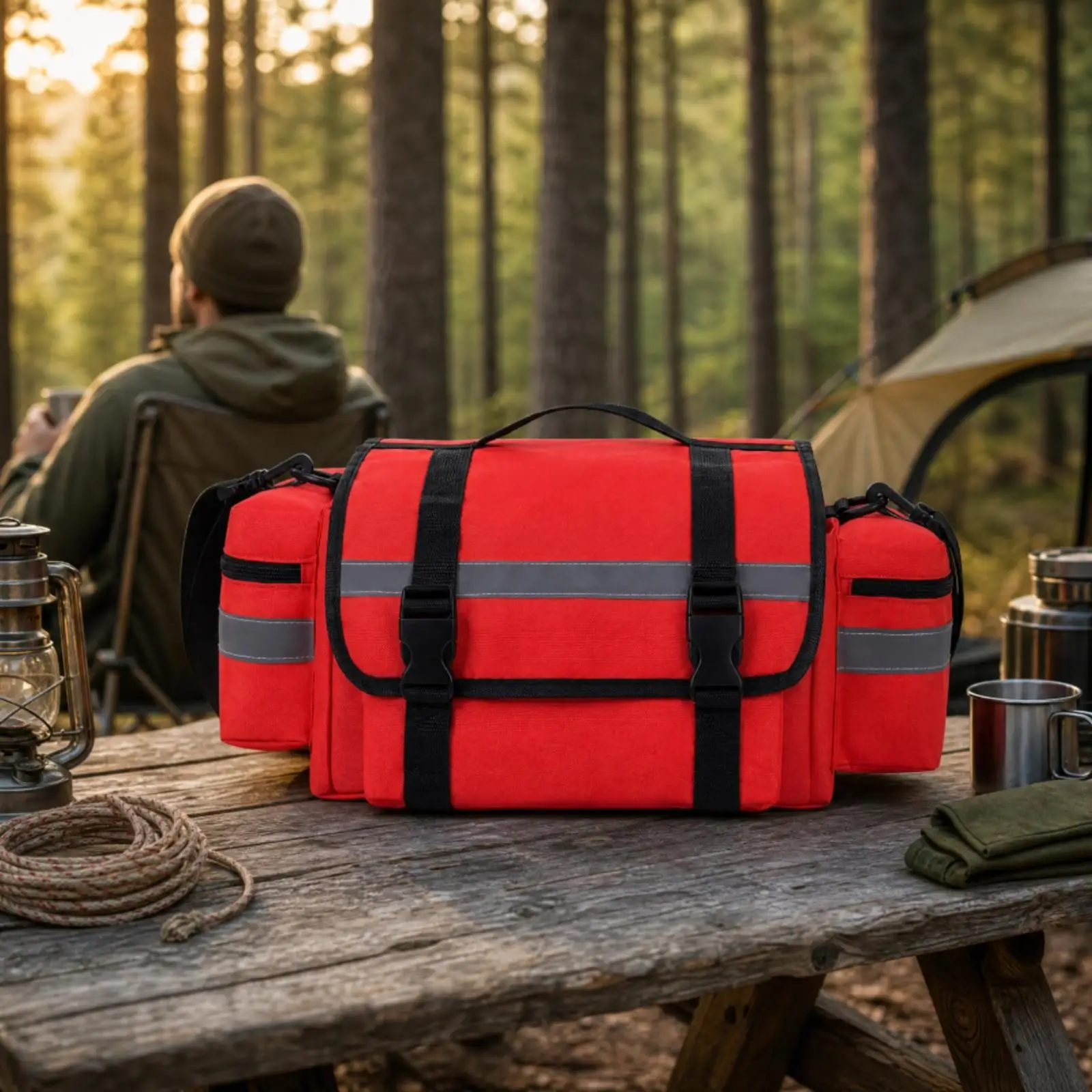 Red First Aid Bag Empty Large Capacity Emergency Pouch with Adjustable Shoulder Strap for Home Garden