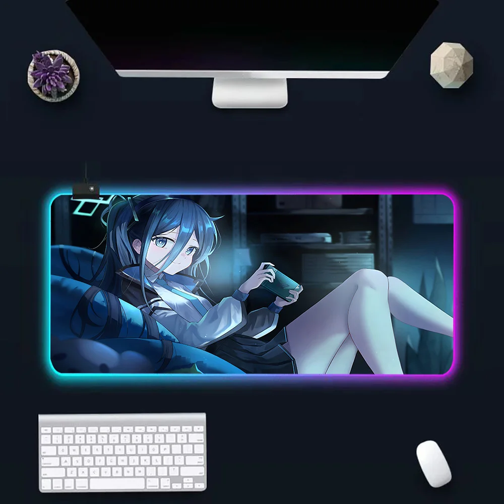 Alice Tendou Blue Archive RGB Pc Gamer tastiera Mouse Pad Mousepad LED incandescente Mouse Mats gomma Gaming Computer Mausepad
