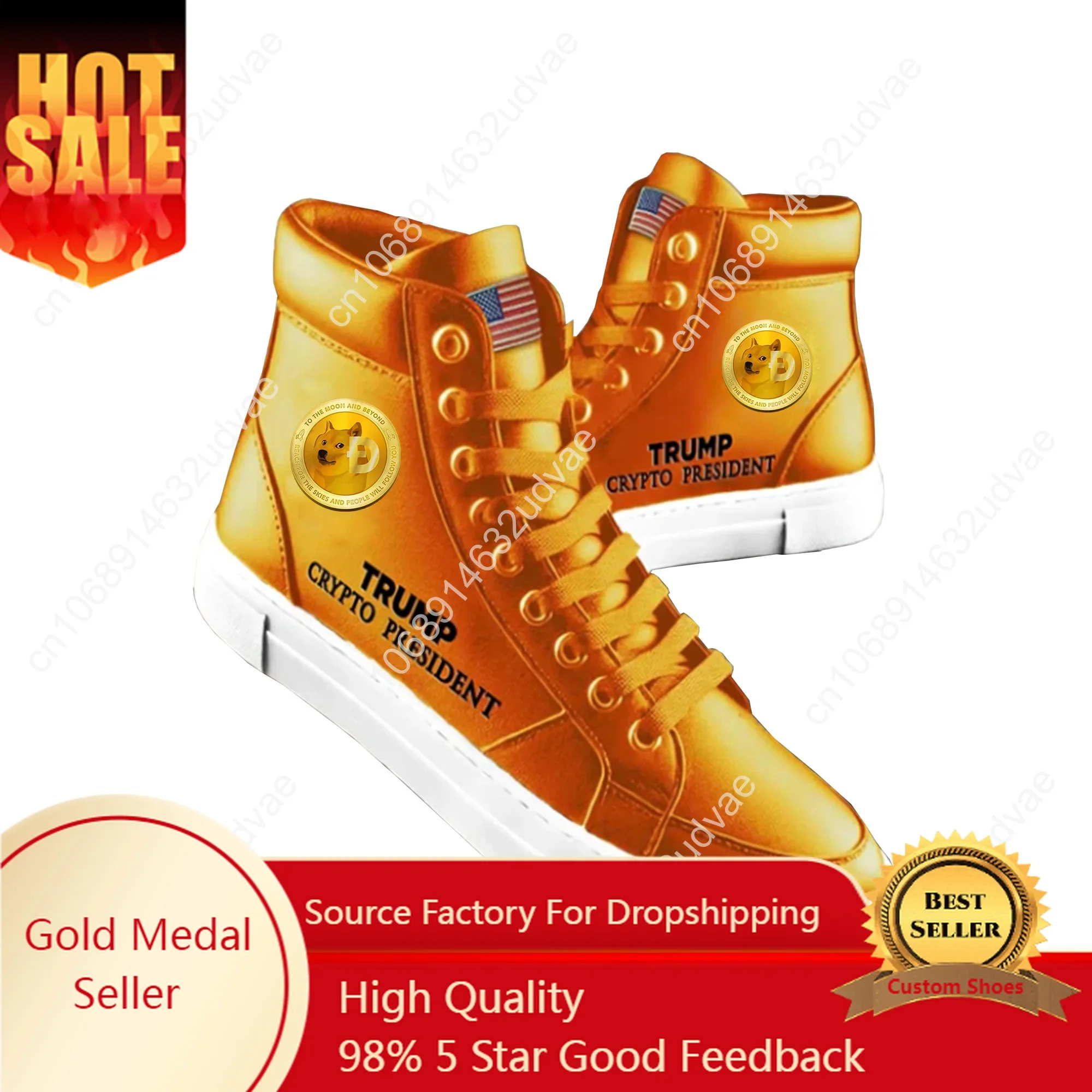 

Dogecoin Orange Shoes Trump Sneakers 100% Top Quality Crypto President MAGA Never Surrender Doge Coin Mens Casual Road Boots