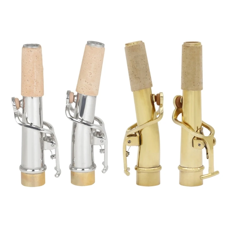 2 PCS Saxophone Neck Brass Mouthpiece Metal Sax Curved Necks and Straight Neck for Soprano Saxophone Instrument