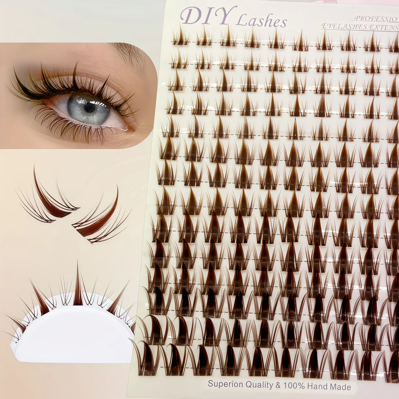 Brown DIY Eyelash Extension - Natural, Fine and Curly C-Shaped Single-Lash Style. Mixed Pack. 8-16mm. Lightweight and Soft. Reus