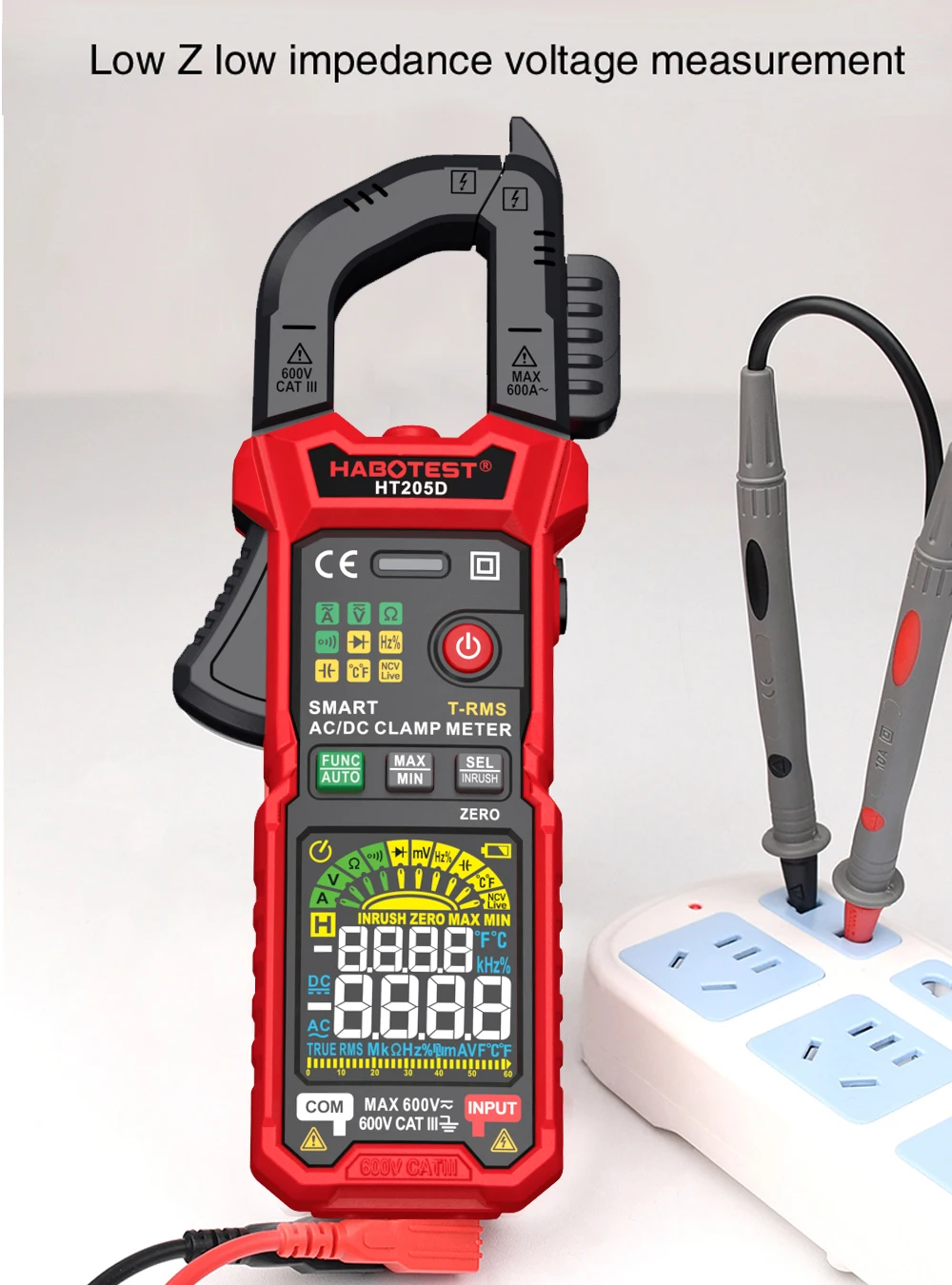 HT205D 6000 Counts Pengukur Arus Inrush Berkinerja Tinggi, Arus DC, Fungsi Zero, True RMS, Clamp Meter Digital Cerdas