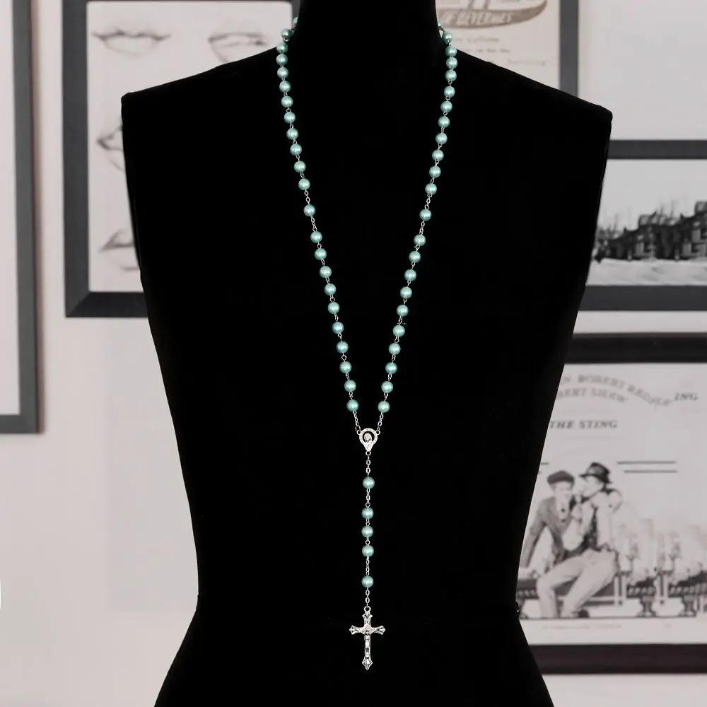 Hot Sale Crucifix Vintage Virgin Mary Pendant Rosary Beads Chain Cross  Jesus
