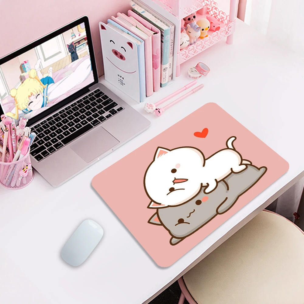 Kawaii różowa podkładka pod mysz brzoskwiniowa mochi kot kreskówka podkładka pod klawiaturę mata stołowa studenci Gamer wodoodporna podkładka pod