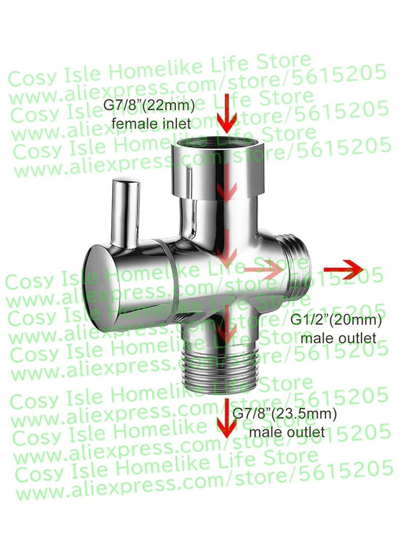 

7/8" Diverter Valve Chromed Brass Switch T Adapter Toilet Tank Shower Valve Tee-junction Bathroom Accessories North America Use