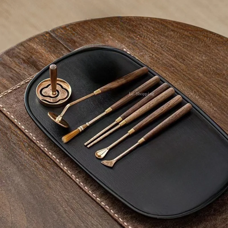 Alloy Incense Tool Seven‑piece Set Wood Handle Incense Press Mould Shovel Brush Spoon Beginner Tool Set Household Temple worship