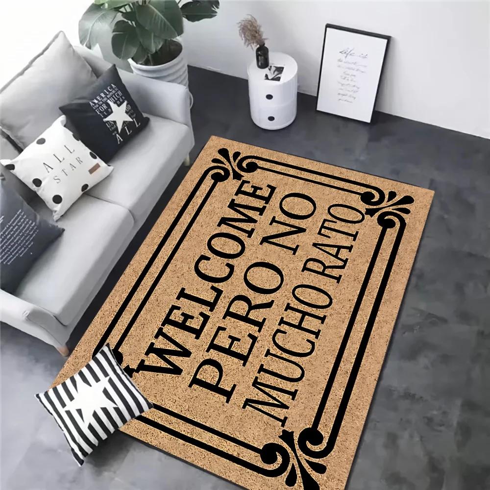 Funny Spanish Quote Flannel Doormat Welcome Pero No Mucho Rato Non-slip Entrance Mat for Front Porch Hallway Decor
