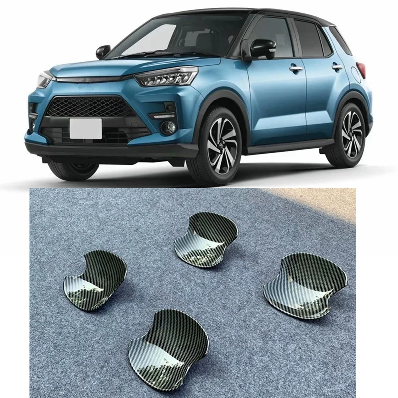 For Toyota Raize A200A/210A 2019 2020 Carbon Fiber Car Door Handle Bowl Cover Trim Sticker Decoration Accessories, 4PCS